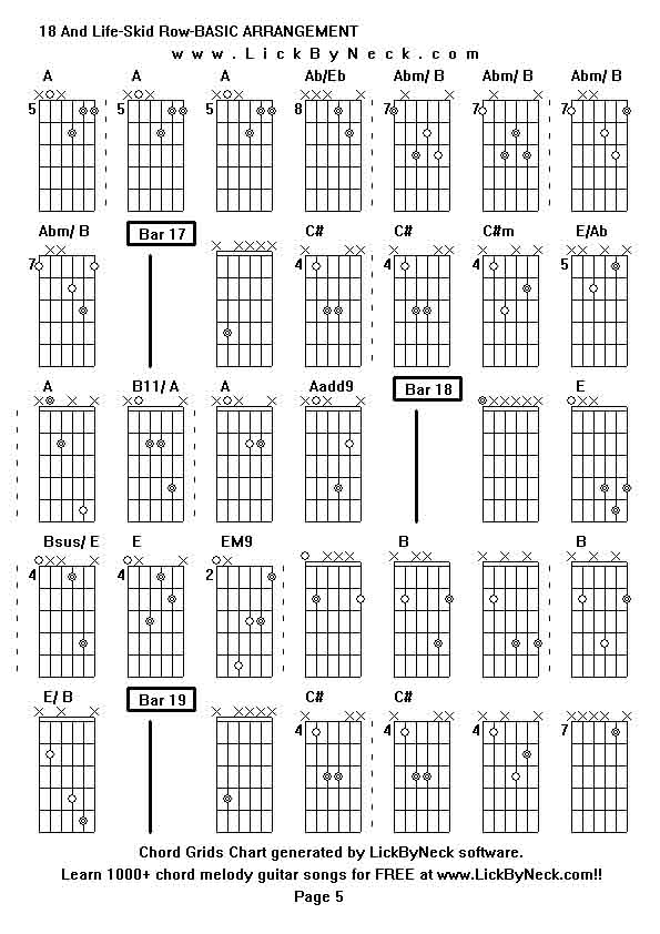 Chord Grids Chart of chord melody fingerstyle guitar song-18 And Life-Skid Row-BASIC ARRANGEMENT,generated by LickByNeck software.